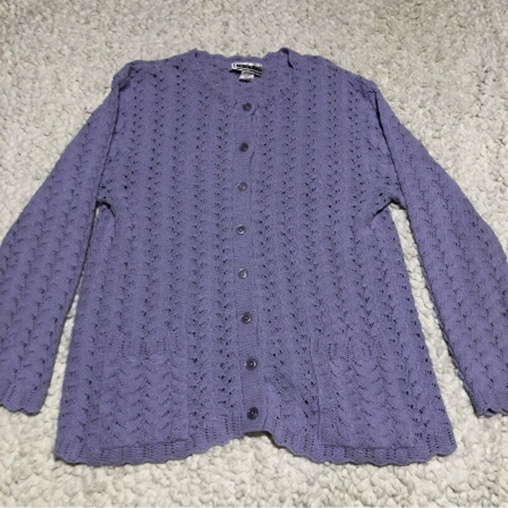 VINTAGE carly blake purple knit cardigan sweater womens size large full button